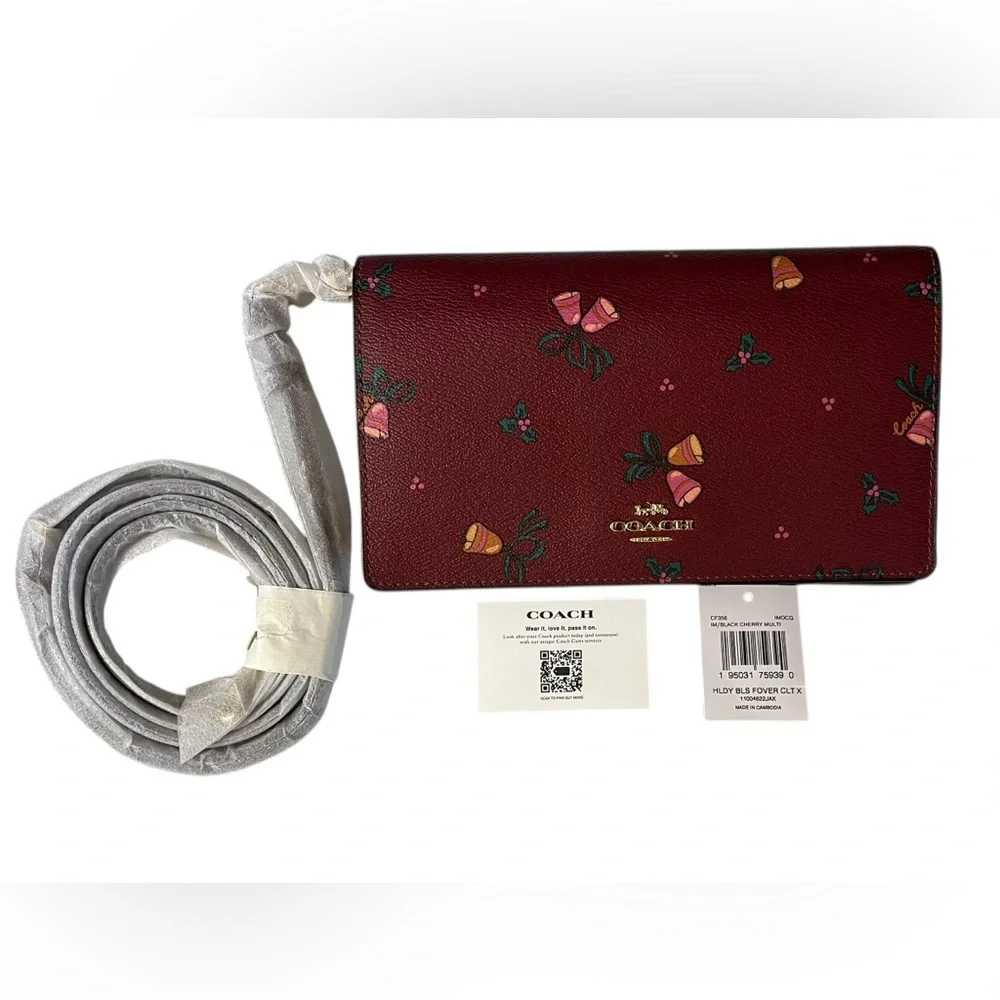 HP x 2 Coach Anna Fold Over Crossbody Clutch Bag Limited Holiday Bells Print NWT